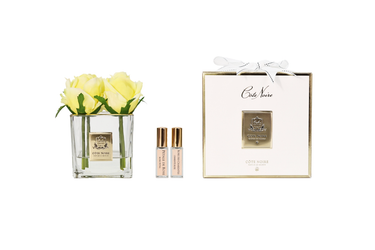 Couture Four Rose Buds - Clear with Gold Badge - Yellow - SVC408 (Carton of 4)
